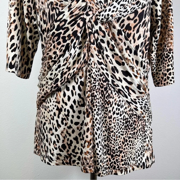 Saks Fifth Avenue Womens Top Cheetah Print Black Label 1/2 Sleeve V Neck Animal - Picture 9 of 14